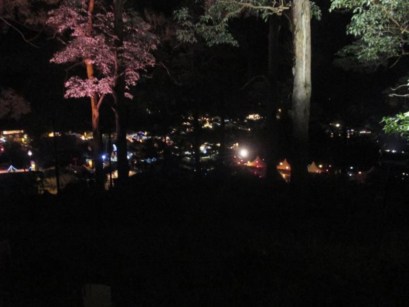 Festival seen at night from our tent